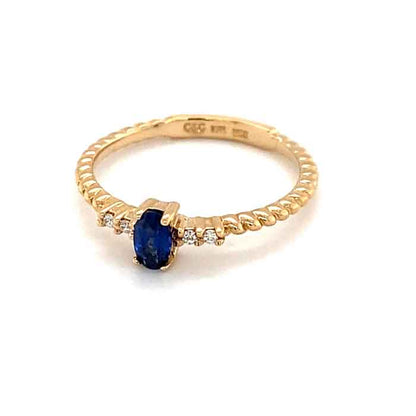 0.32 CTW Blue Oval Lab Created Sapphire & Moissanite 14K Yellow Gold Statement Ring