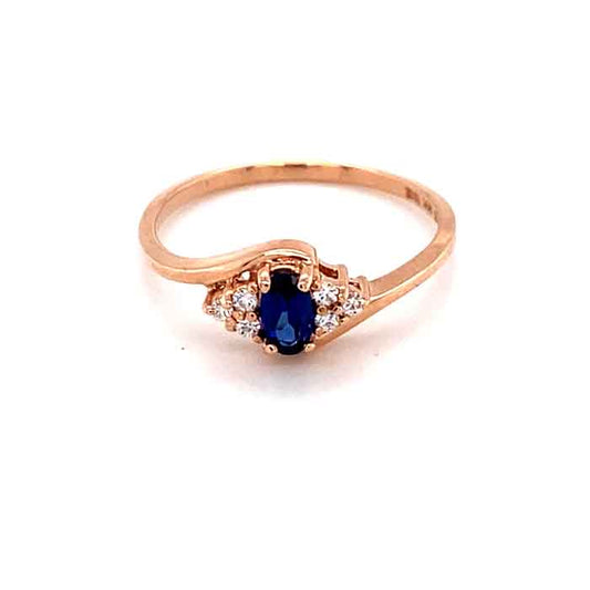 0.37 CTW Blue Oval Moissanite Ring 14K Rose Gold