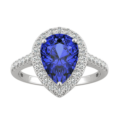 2.98 CTW Pear Sapphire Halo Ring