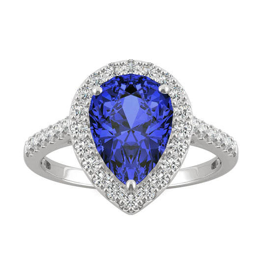 2.98 CTW Pear Sapphire Halo Ring