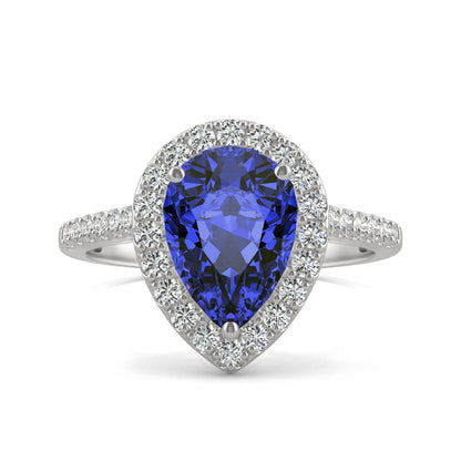 2.98 CTW Pear Sapphire Halo Ring