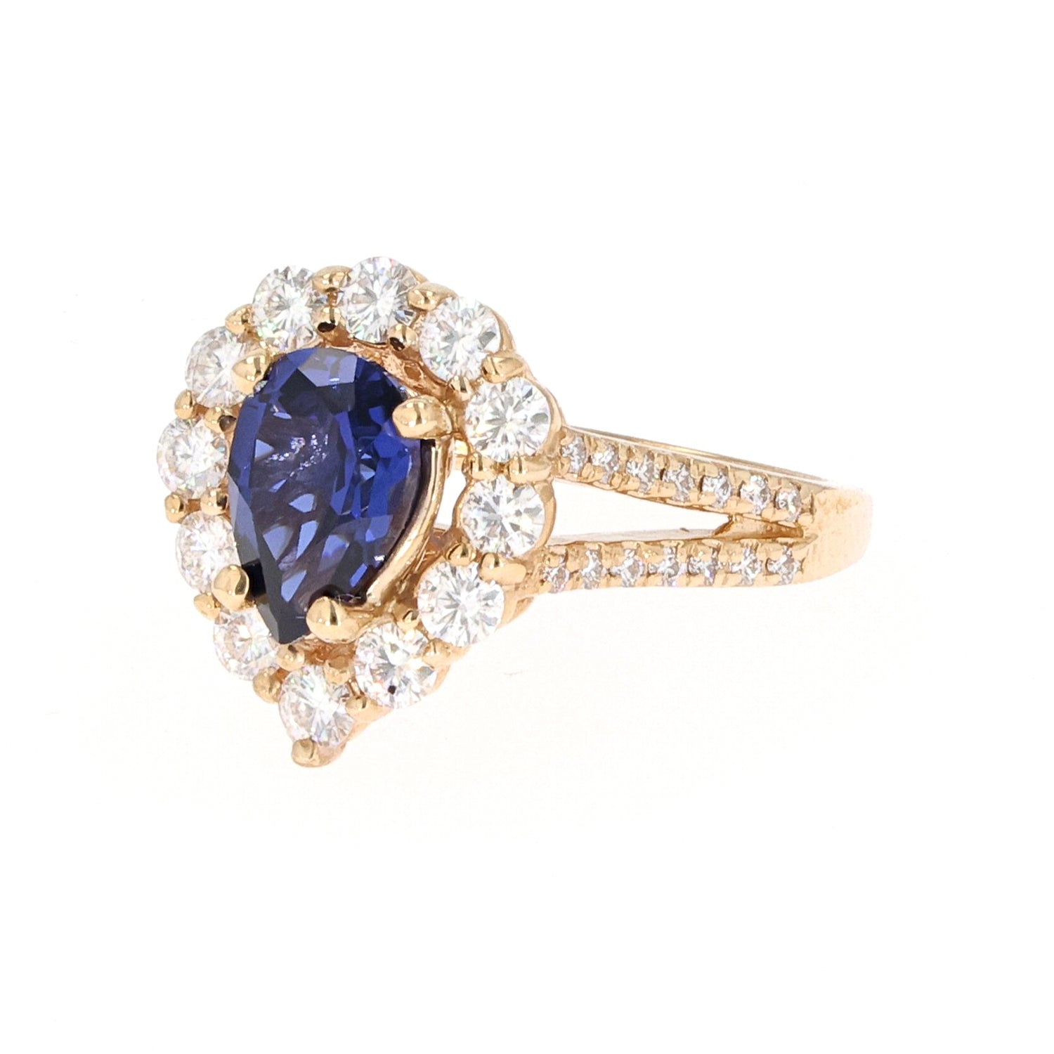 2.73 CTW Blue Pear Moissanite & Sapphire Ring in 14K Gold