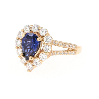 2.73 CTW Blue Pear Moissanite & Sapphire Ring in 14K Gold