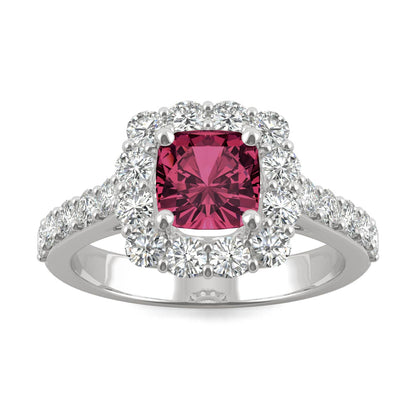 2.30CT Ruby Halo Ring 14K White Gold