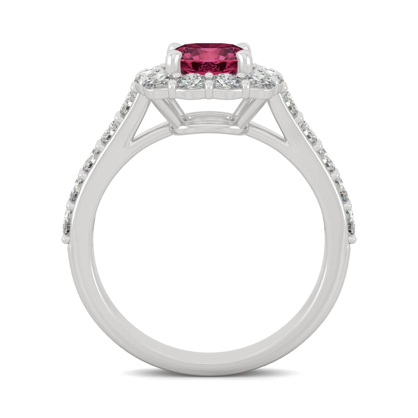 2.30CT Ruby Halo Ring 14K White Gold