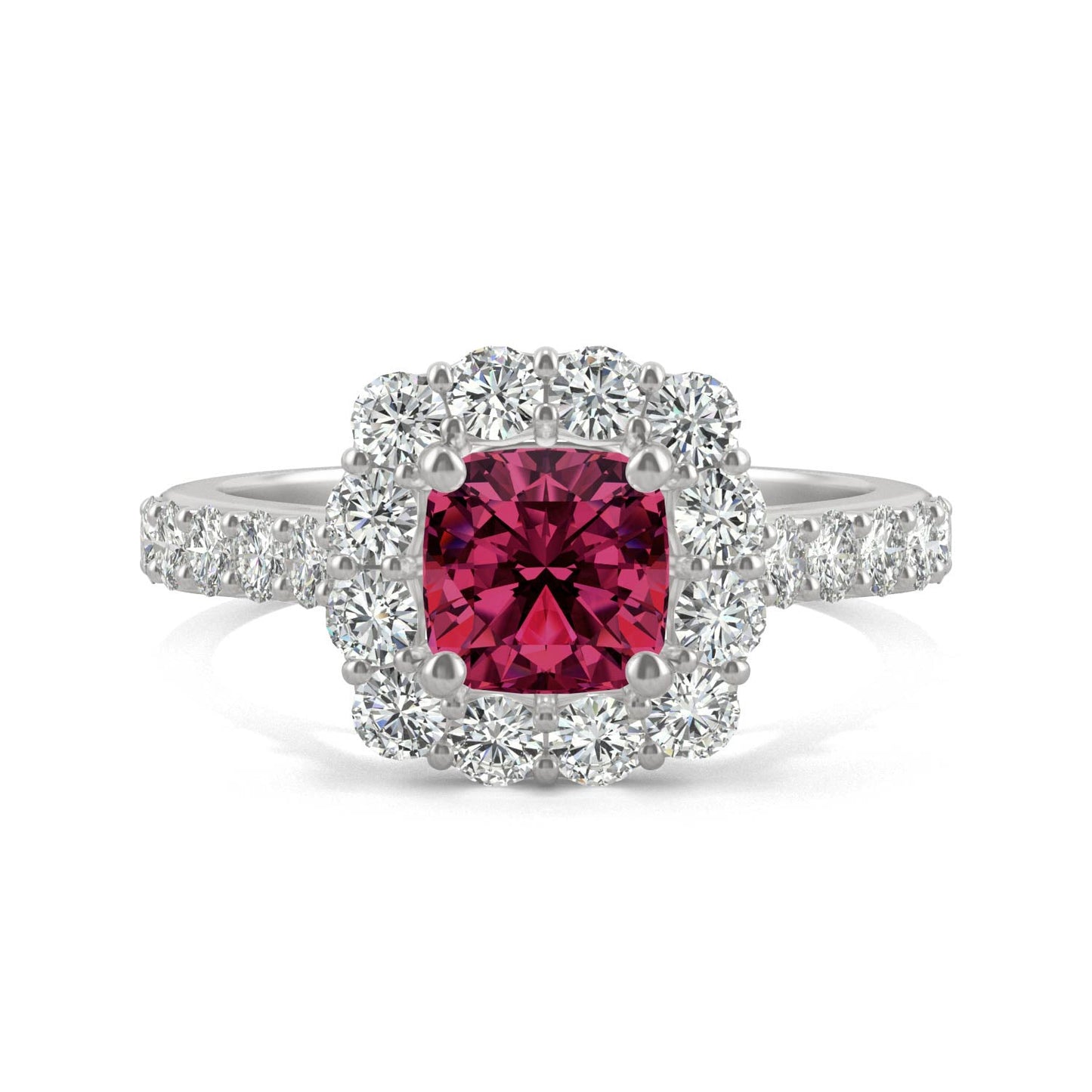 2.30CT Ruby Halo Ring 14K White Gold