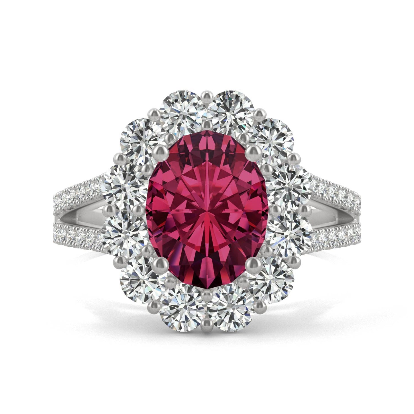 3.24 CTW Ruby Oval Halo Ring