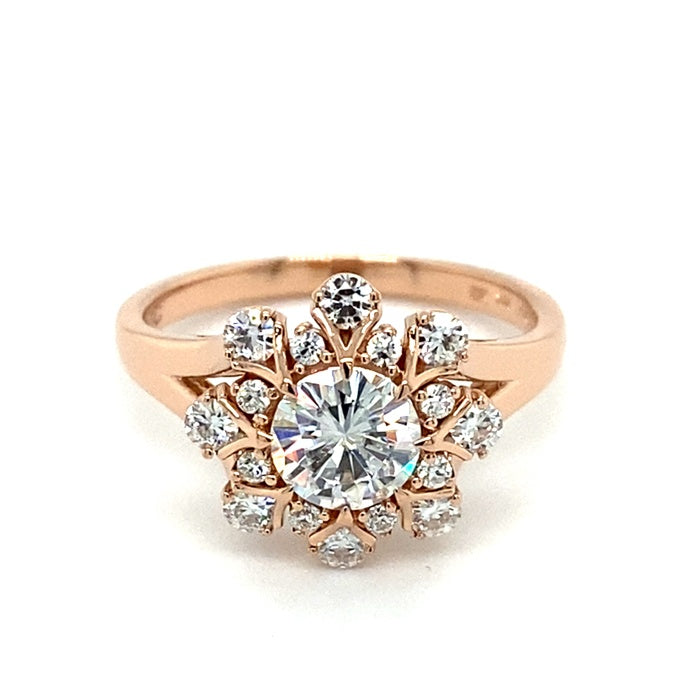 1.52 CTW Rose Gold Moissanite Halo Ring