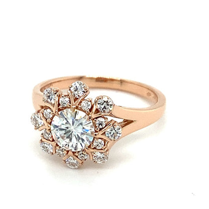 1.52 CTW Rose Gold Moissanite Halo Ring