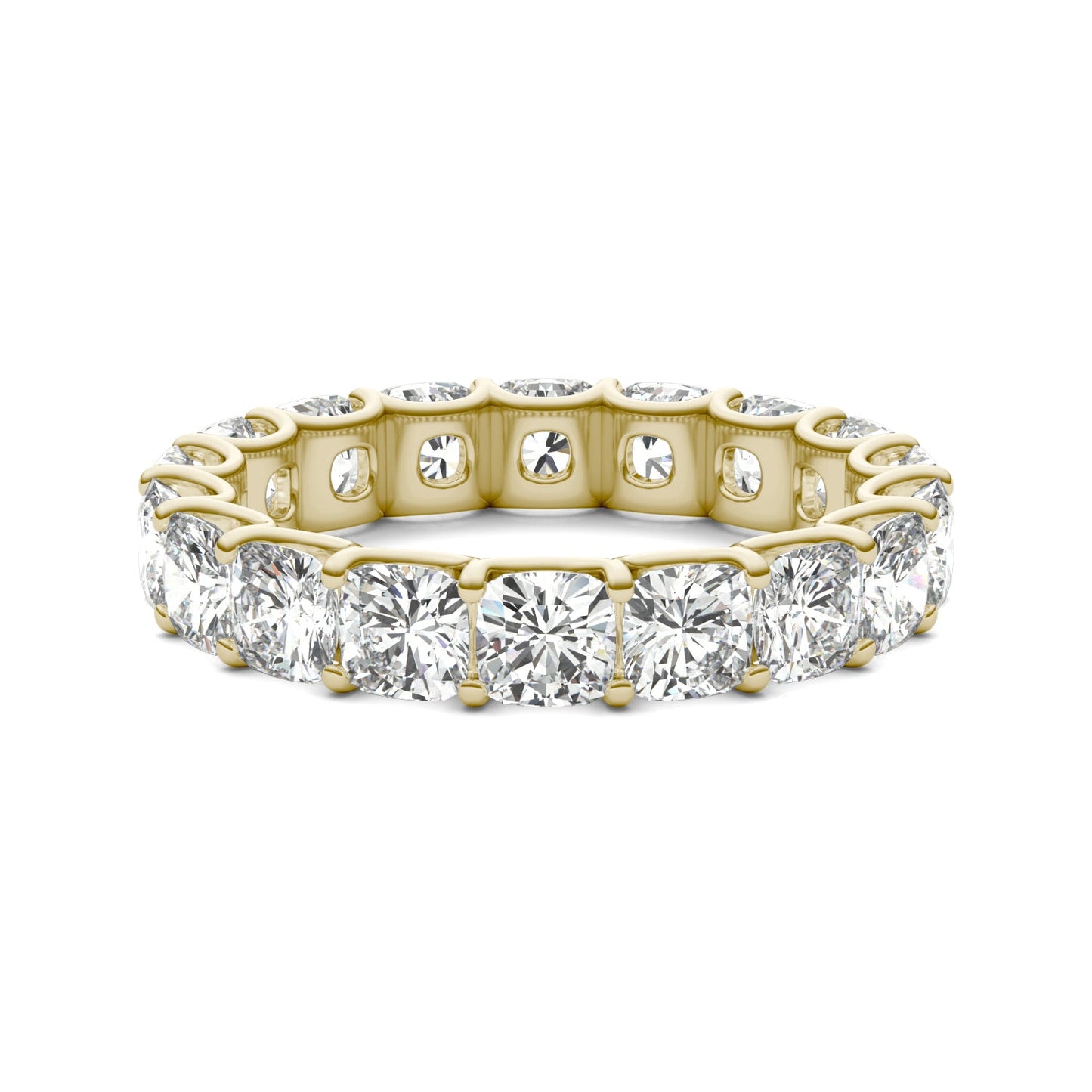 4.18 CTW Moissanite Cushion Eternity Band in 14K Yellow Gold